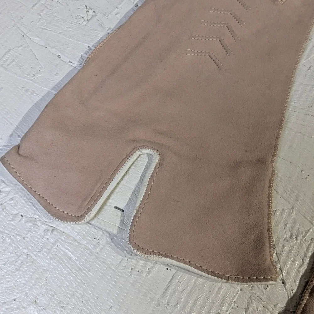 Youngs‎ Bath Leather Gloves S Tan Chevron Split Cuff Vintage READ